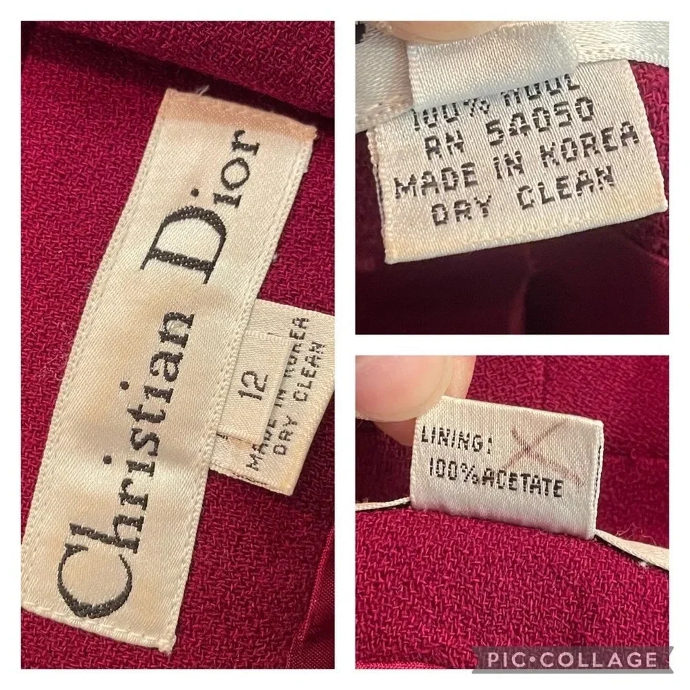 Vintage Christian Dior Doubles Breasted 100% Wool Blazer Jacket Burgundy Red